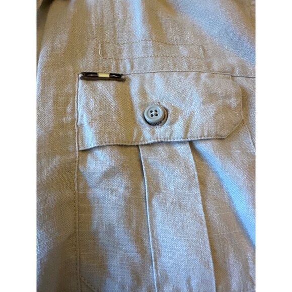 Cavi Mens Beige Short Sleeve Linen Button-Up Shirt Large - Picture 4 of 7